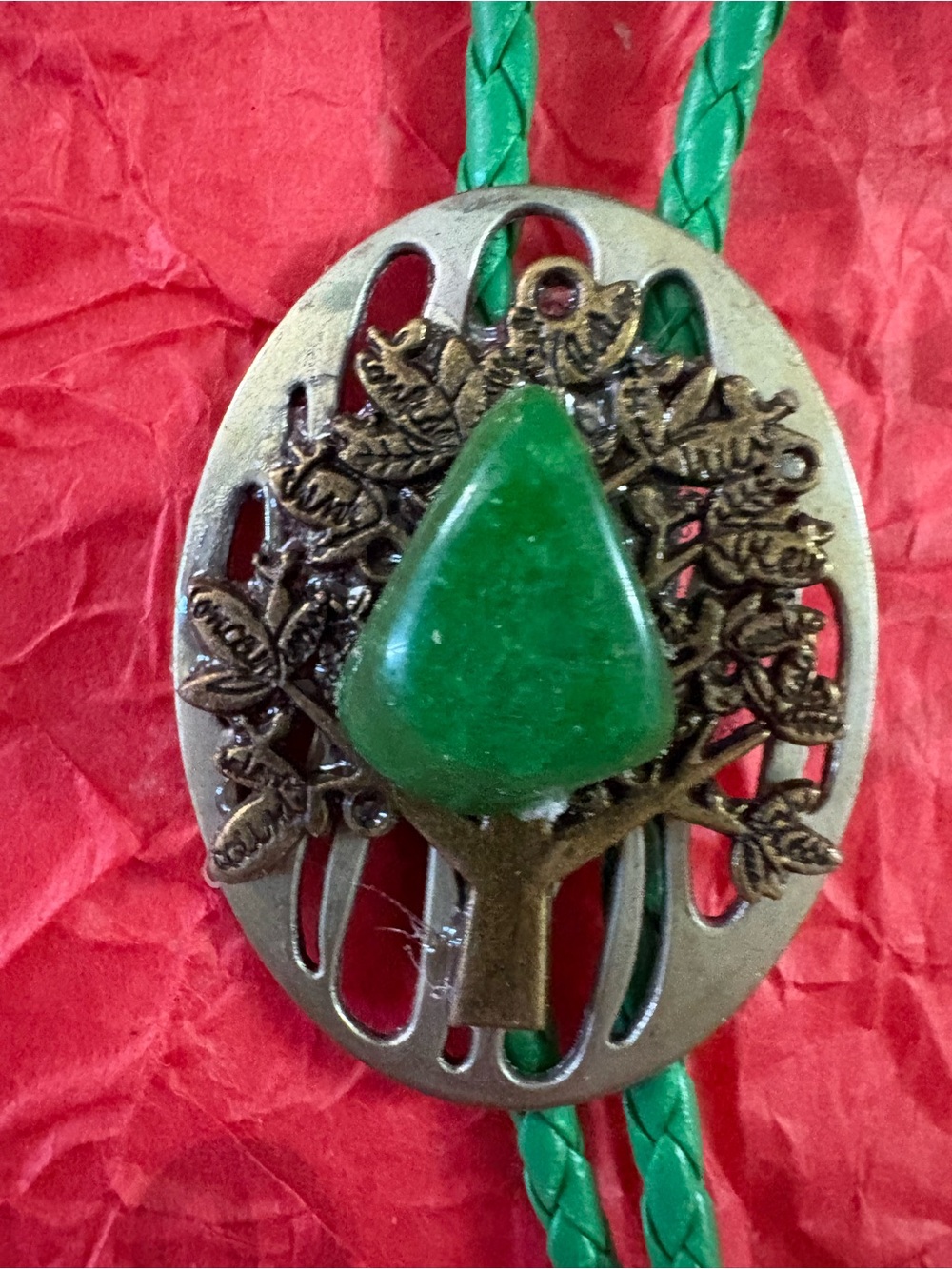 Green Tree Pendant Bolo Tie Necklace